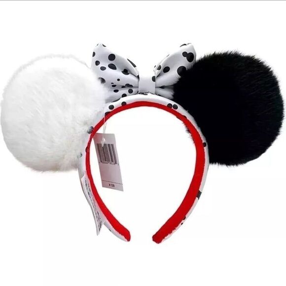 Disney Parks 101 Dalmations Cruella Fur Plush Ears Minnie Mouse Headband New